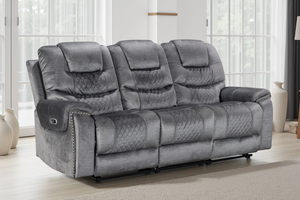 Chenille Fabric Grey 3 Seater Electric Recliner Sofa RAVENNA