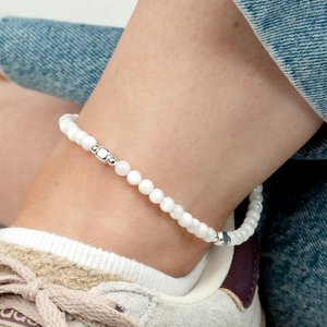 Signature Silver Shell Beaded Anklet