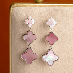 Signature Silver Clover Pink Shell Drop Earrings