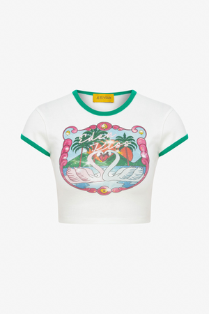 Eden Kiss Swan Print Baby Tee - White (L)