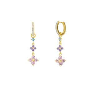 Pastel Clovers Pave Blue Purple Pink Drop Earrings / Gold (one size)