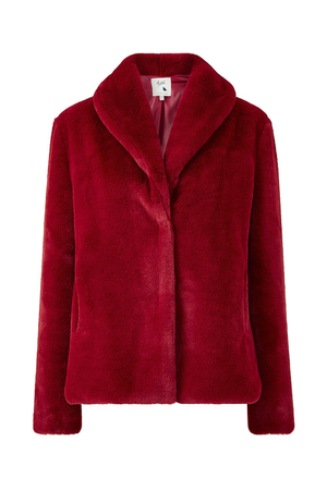 Yumi Red Short Wrap Faux Fur Coat 2 (L)