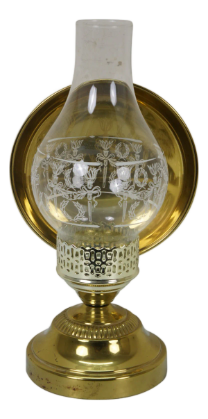 Mid 20th Century Brass Oil Style Neoclassical Torchiere Hurricane Candle Lamp W Reflector 13"