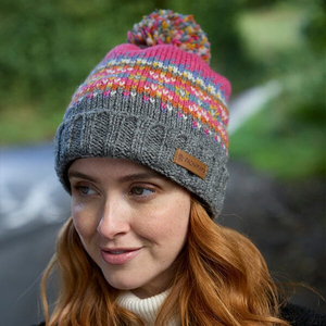 Pachamama Iona Pink Roll Back Bobble Beanie