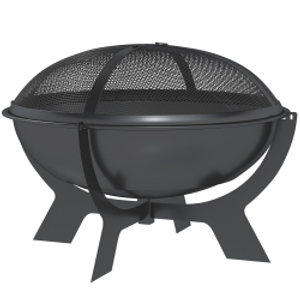Outsunny Brasero 54x39cm de Metal Redondo con Protector de Chispas Gancho Brasero para Jardín, Balcón Negro