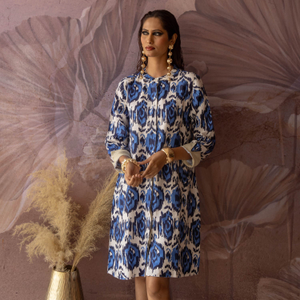 Swizzle Print Super Mix Coat Dress Linen Blue (XXL)