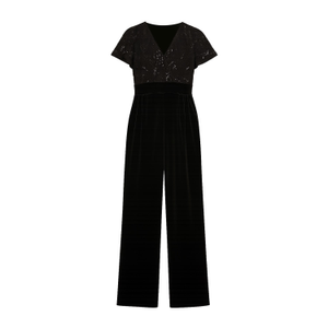 Yumi Black Sequin Embellished Velvet Jumpsuit With Angel Sleeves (S)