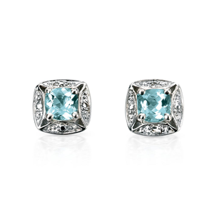 9ct White Gold Aquamarine & Diamond Stud Earrings