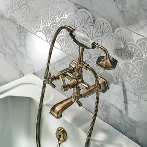 Milano Earlham - Art Deco Wall Mounted Bath Shower Mixer Tap - Aged Gold
