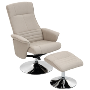 HOMCOM Sillón relax reclinable 135° giratorio 360° con reposapiés tapizado en tela beige