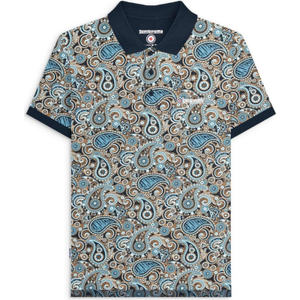 Lambretta Mens Paisley Brand Three Button Retro Polo Shirt Top - 2XL / Navy/Smoke Blue