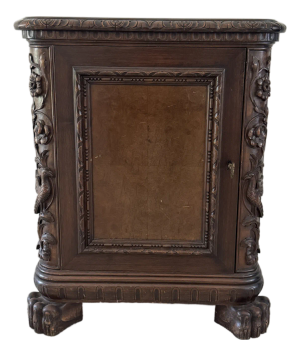 Victorian Carved Walnut Clawfoot Nightstand or Side Table