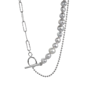 Mercury - Grey Pearl Silver Choker Necklace (one size)