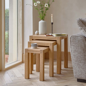 Highworth Natural Solid Oak Nest of 3 Tables