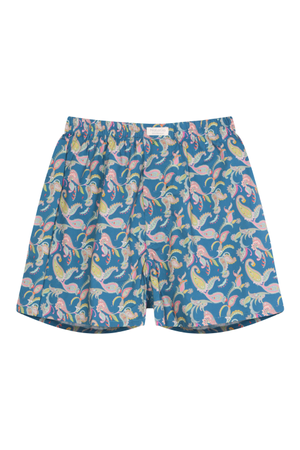 Paisley Print Boxers Boxer Short Cotton Deep Sea Blue -Blue (L)