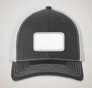 Richardson Snapback Trucker Hat - Rectangle Patch - Embroidered - Charcoal / White