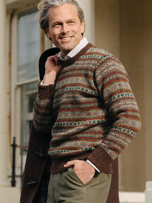 Chestnut Brown Fairisle Crew Neck Sweater