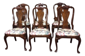 Vintage Queen Anne Dining Chairs, White Furniture Company, Set of Six