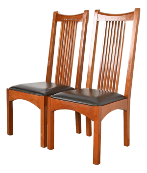 Stickley Mission Arts & Crafts Cherry Wood High Back Spindle Side Chairs or Dining Chairs, Pair
