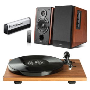 Pro-Ject E1 Phono Walnut + Edifier R1700BT Active Bluetooth Speakers - Brown
