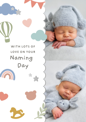Cute Photo Upload Naming Day New Baby Card