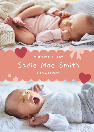 Our Little Lady Has Arrived New Baby Photo Upload Card