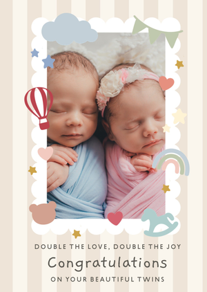 Double The Love Beautiful Twins New Baby Photo Upload Card