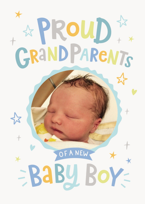 Proud Grandparents Photo Upload New Baby Boy Card