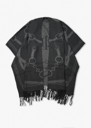 Equestrian Jacquard Grey Wool Mix Cape 