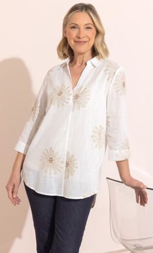 Anna Rose Floral Embroidered Top - White\Beige