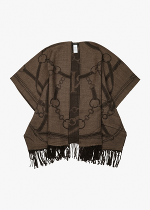 Equestrian Jacquard Brown Wool Mix Cape 