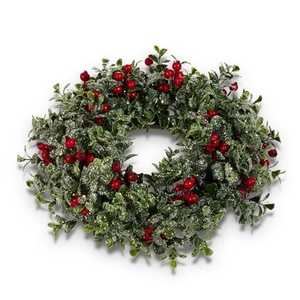 Raz - Winterberry Iced Berry & Boxwood Mini Wreath Candle Ring