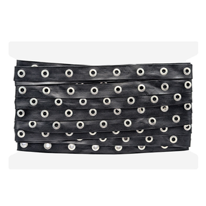 Ruban simili cuir noir à œillets argentés – 20 mm