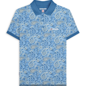Lambretta Mens Paisley Brand Three Button Retro Polo Shirt Top - 2XL / Dark Blue