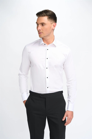 Cavani – Havana Formal White Dress Shirt Black Buttons French Cuff