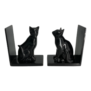 Vintage Black Cat Bookends - a Pair