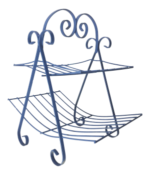Mid 20th Century Two Shelf Wrought Iron Firewood Holder/Magazine Rack in French Blue.