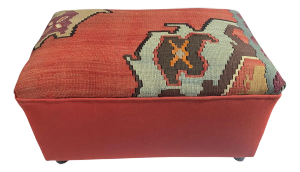 Custom Made Vintage Tribal Kilim Ottoman/Footstool 12.5" H