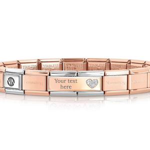 Classic Rose Gold Heart Glitter Double Charm Bracelet