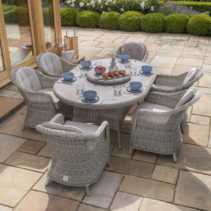 Maze - Oxford 6 Seat Oval Dining Set with Heritage Dining Chairs & Woven Lazy Susan - Ceramic Glass