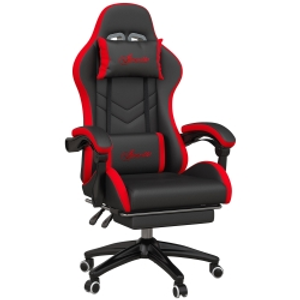 Vinsetto Silla Gaming de Cuero Sintético Reclinable 135° Reposacabezas y Reposapiés 65x65x121-129cm Negro y Rojo