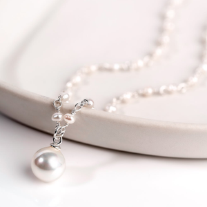 Signature Silver Shell Pearl Bead Link Charm Necklace