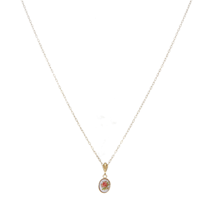 Pre-Owned 9ct Gold & Enamel Lightweight Flower Pendant Necklace