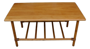 1960s Vintage Heywood Wakefield Ashcraft Golden Maple Coffee Table W/ Lower Shelf