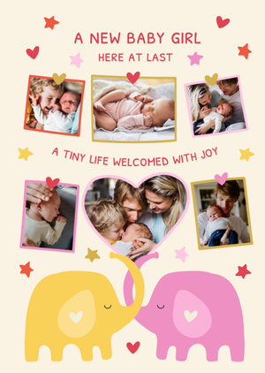 A New Baby Girl Here At Last Photo Upload Card