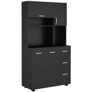HOMCOM Armario de cocina multi-almacenaje 4 puertas 3 cajones estante + gran plataforma 89x39,5x168 cm Negro