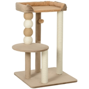 PawHut Árbol Rascador para Gatos con Plataforma Torre Escalador para Gatos con Plataforma Cama Postes Bolas 56x54x86 cm Marrón
