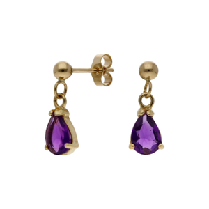 Pre-Owned 9ct Yellow Gold Amethyst Teardrop Earrings