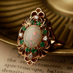 Pre-Owned Vintage 1983 14ct Gold Opal & Emerald Dress Ring