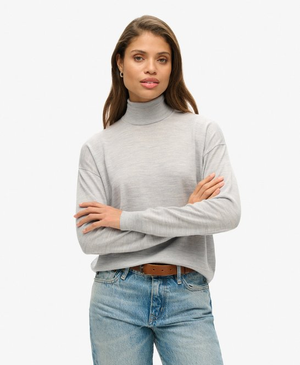 Maglione dolcevita con spalle scese in lana merino